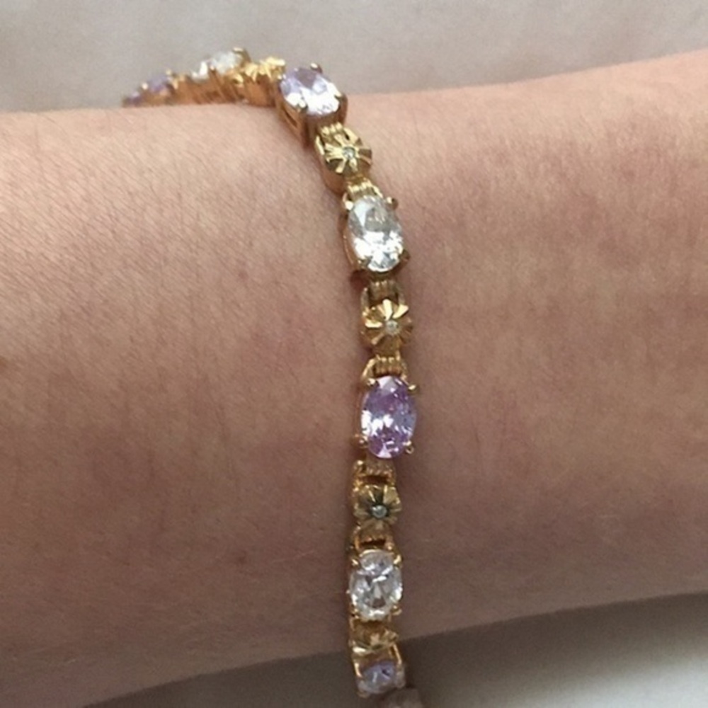 sterling silver tennis bracelet amythest stone diamond
